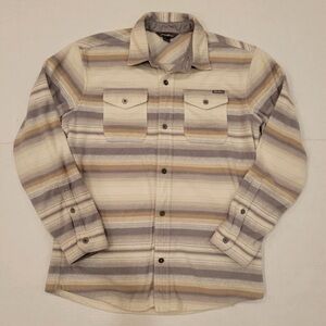 Eddie Bauer Men’s Gray Ivory Striped MicroFleece Button Down Jacket Size XL